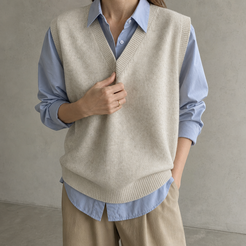 Comfortable Women's V-Neck Knit Vest with a Chic, Sophisticated Everyday Look