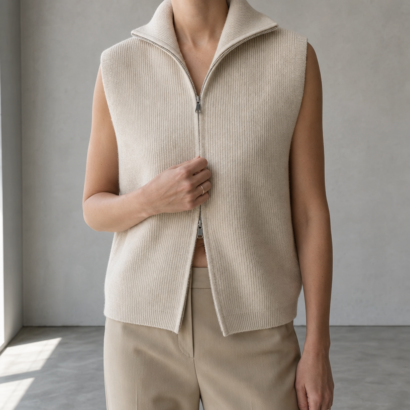 Comfortable Ribbed Zip-Up Vest for Women with an Effortlessly Chic Style