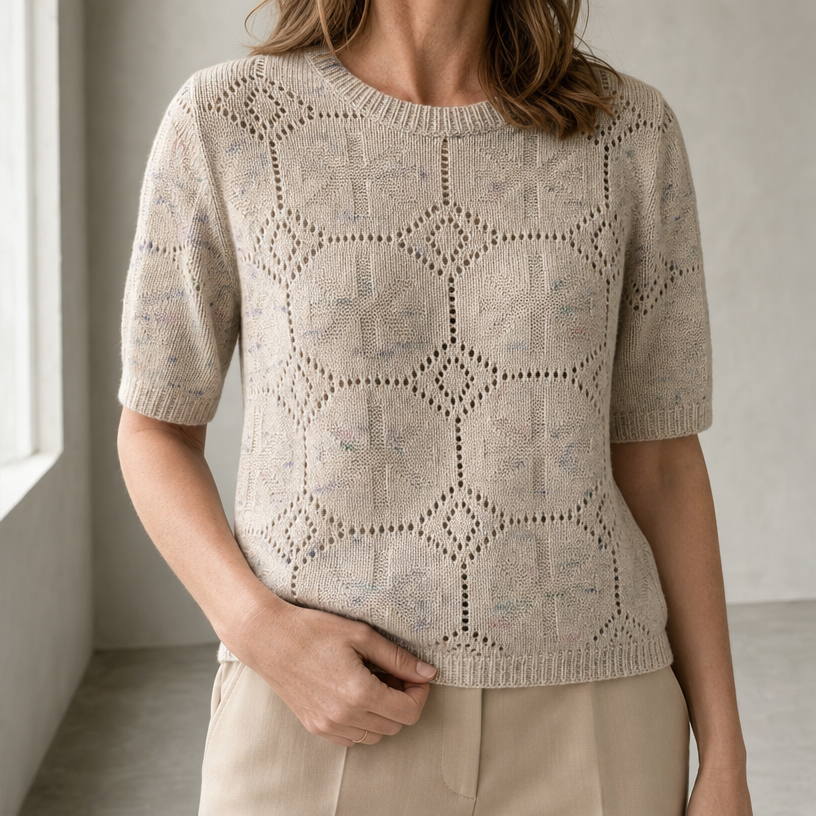 Stylish Short Sleeve Eyelet Pullover for Women with a Refined and Modern Appeal