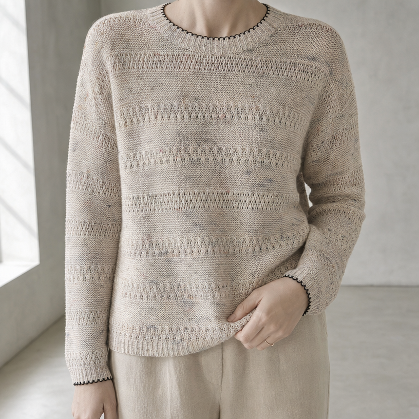 Stylish Women's Eyelet Stripe Pullover for Everyday Wear and Special Occasions