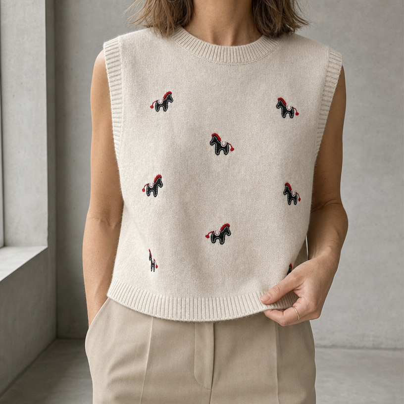 Comfortable Women's Cropped Embroidered Vest with a Chic, Sophisticated Everyday Look