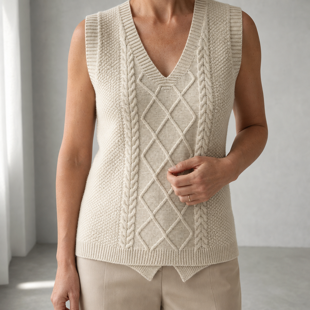 Comfortable Women's V-Neck Cable Vest for Effortless Everyday Elegance