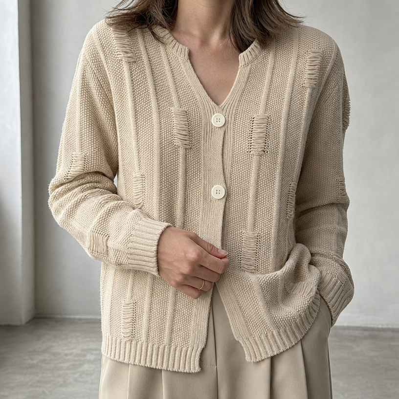 Comfortable Women's Ribbed Laddered Cardigan with a Chic, Sophisticated Everyday Look