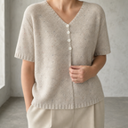Elegant Short-Sleeve V-Neck Pullover for Women with a Modern, Timeless Design