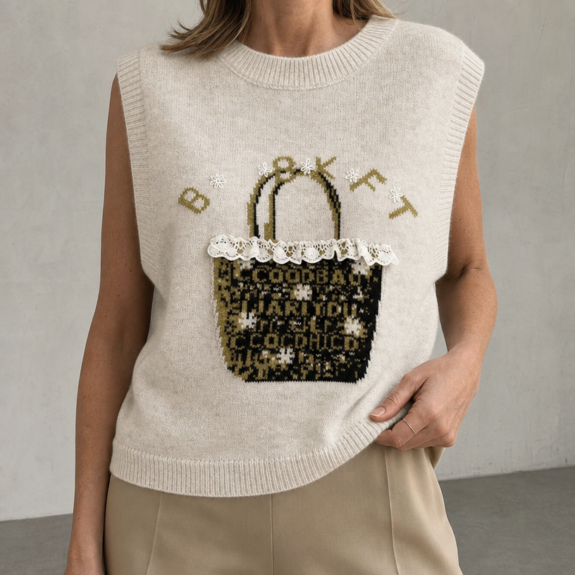Elegant Women's Crewneck Intarsia Vest for Effortless Everyday Style and Comfort