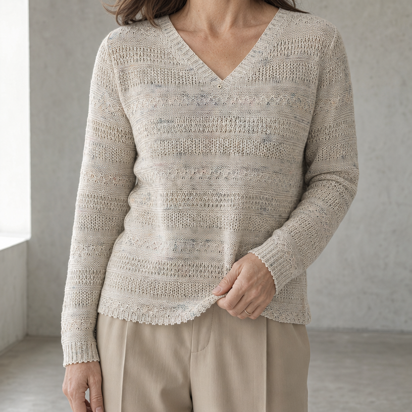 Elegant Eyelet V-Neck Pullover for Women Designed for Modern Everyday Style