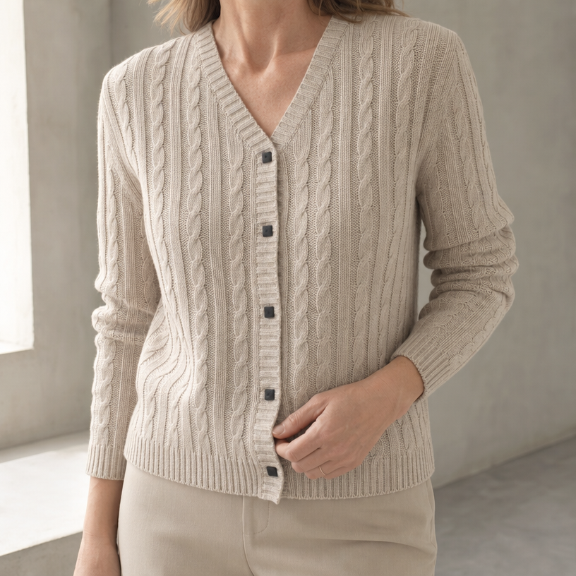 Stylish Ribbed Cable Cardigan for Women with a Refined and Modern Appeal
