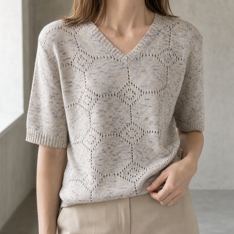 Comfortable Women's V-Neck Eyelet Pullover for Effortless Everyday Elegance