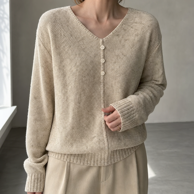 Stylish Women's V-Neck Button Pullover Designed for All-Day Comfort and Ease