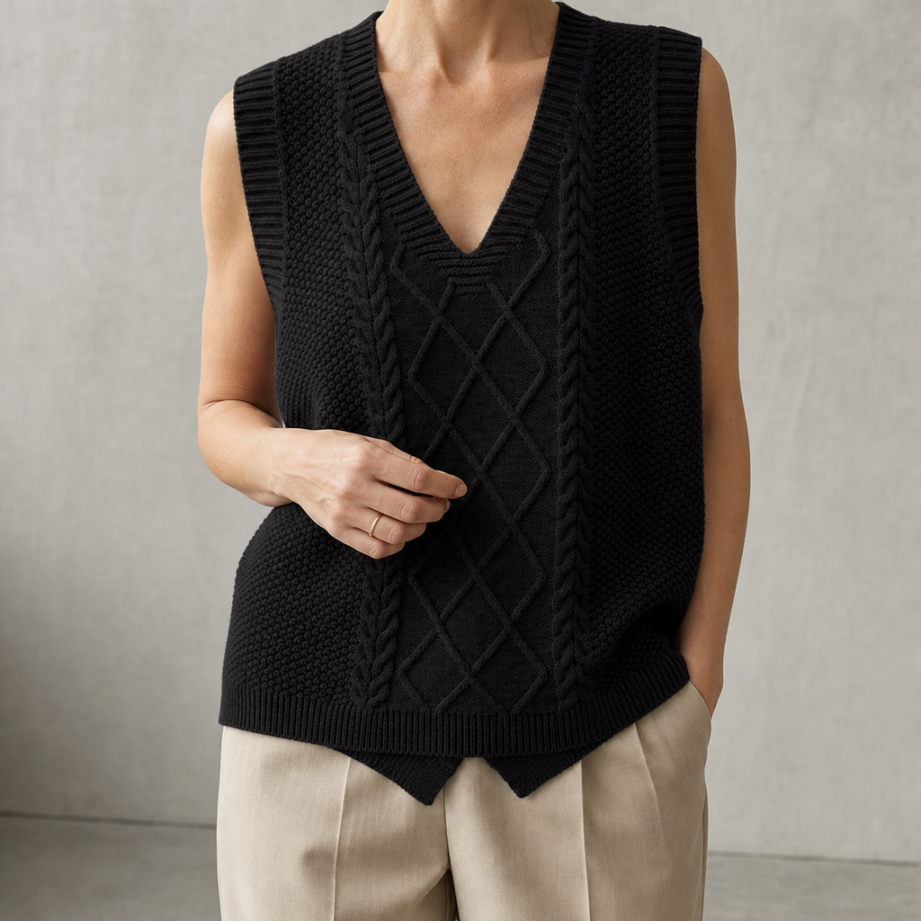 Comfortable Women's V-Neck Cable Vest for Effortless Everyday Elegance