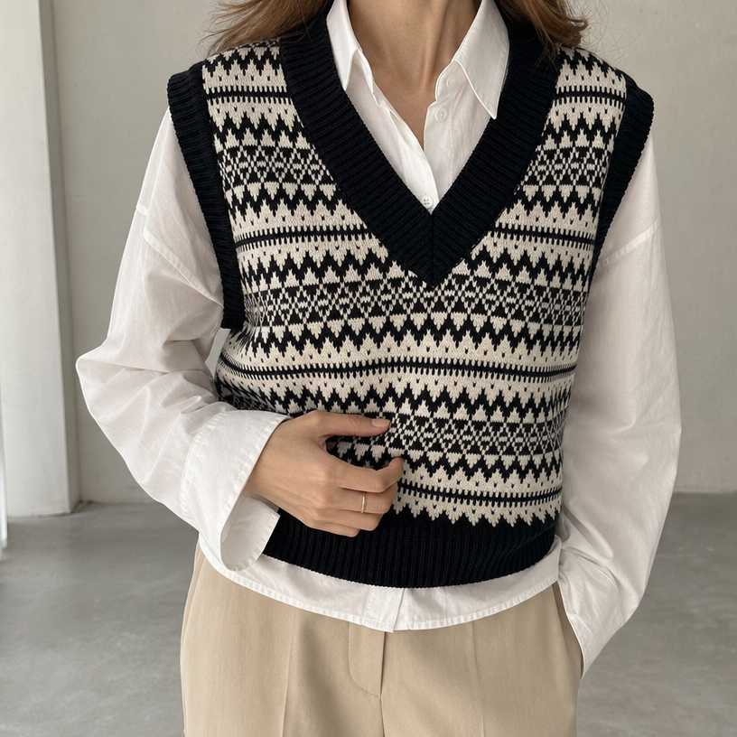 Elegant Women's Cropped Fair Isle Vest for Effortless Everyday Style and Comfort