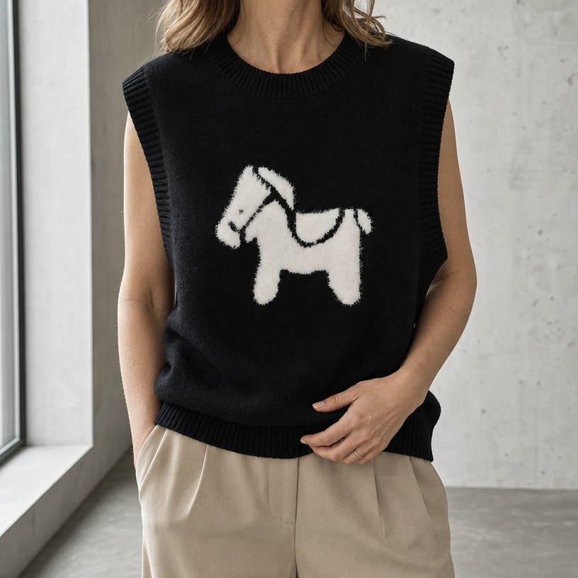 Stylish Women's Horse Motif Vest for Everyday Wear and Special Occasions