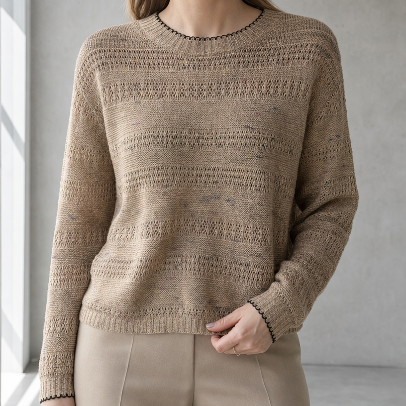 Stylish Women's Eyelet Stripe Pullover for Everyday Wear and Special Occasions