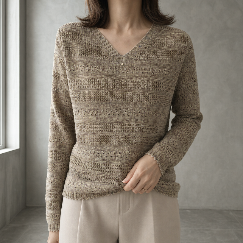 Elegant Eyelet V-Neck Pullover for Women Designed for Modern Everyday Style