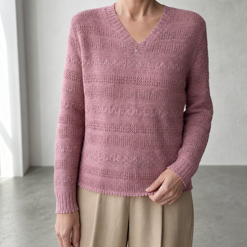 Elegant Eyelet V-Neck Pullover for Women Designed for Modern Everyday Style