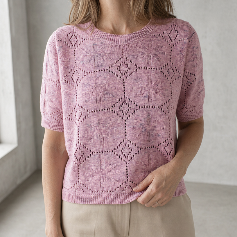 Stylish Short Sleeve Eyelet Pullover for Women with a Refined and Modern Appeal