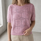 Stylish Short Sleeve Eyelet Pullover for Women with a Refined and Modern Appeal