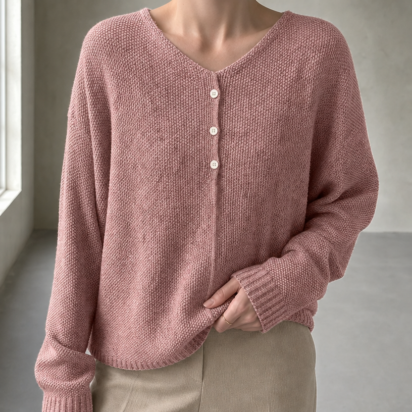 Stylish Women's V-Neck Button Pullover Designed for All-Day Comfort and Ease