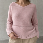 Elegant Women's Eyelet V-Neck Pullover for a Sophisticated, Polished Everyday Look