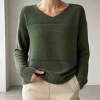 Elegant Women's Eyelet V-Neck Pullover for a Sophisticated, Polished Everyday Look