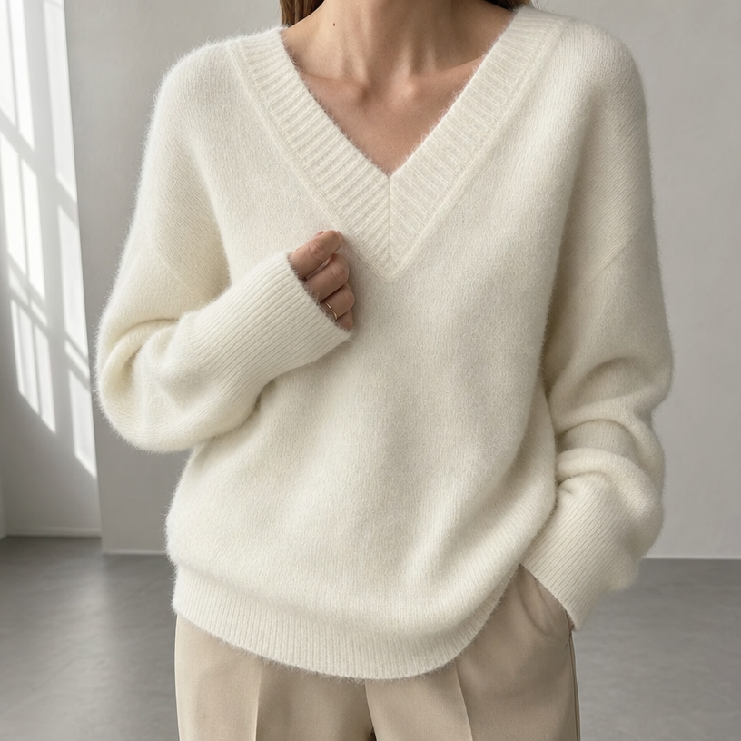 Stylish Women's Ribbed V-Neck Pullover for Everyday Wear and Special Occasions