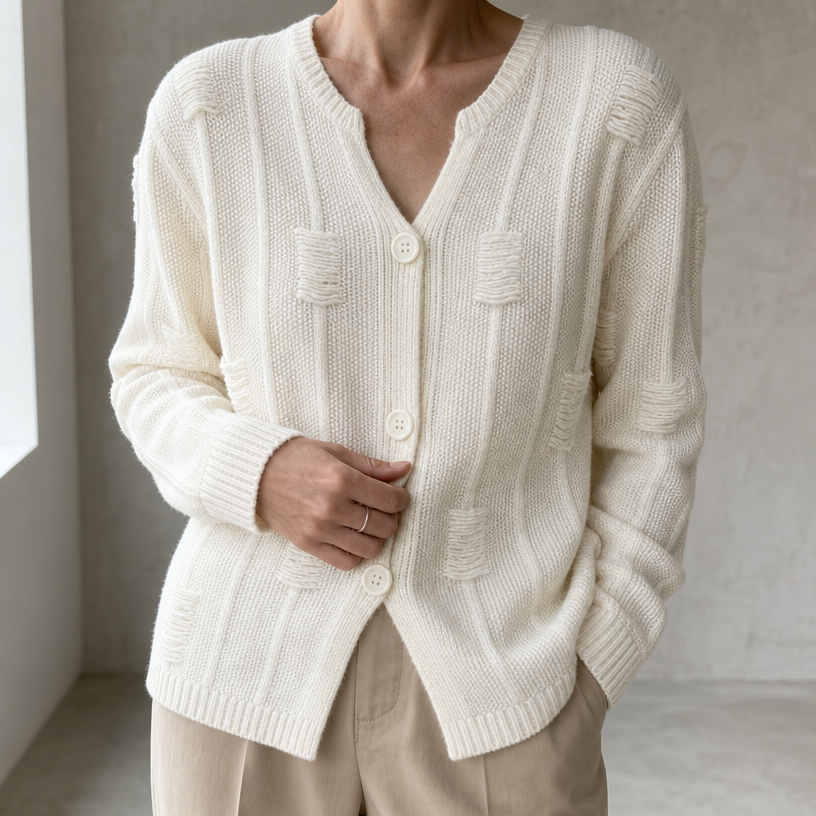 Comfortable Women's Ribbed Laddered Cardigan with a Chic, Sophisticated Everyday Look