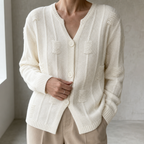 Comfortable Women's Ribbed Laddered Cardigan with a Chic, Sophisticated Everyday Look