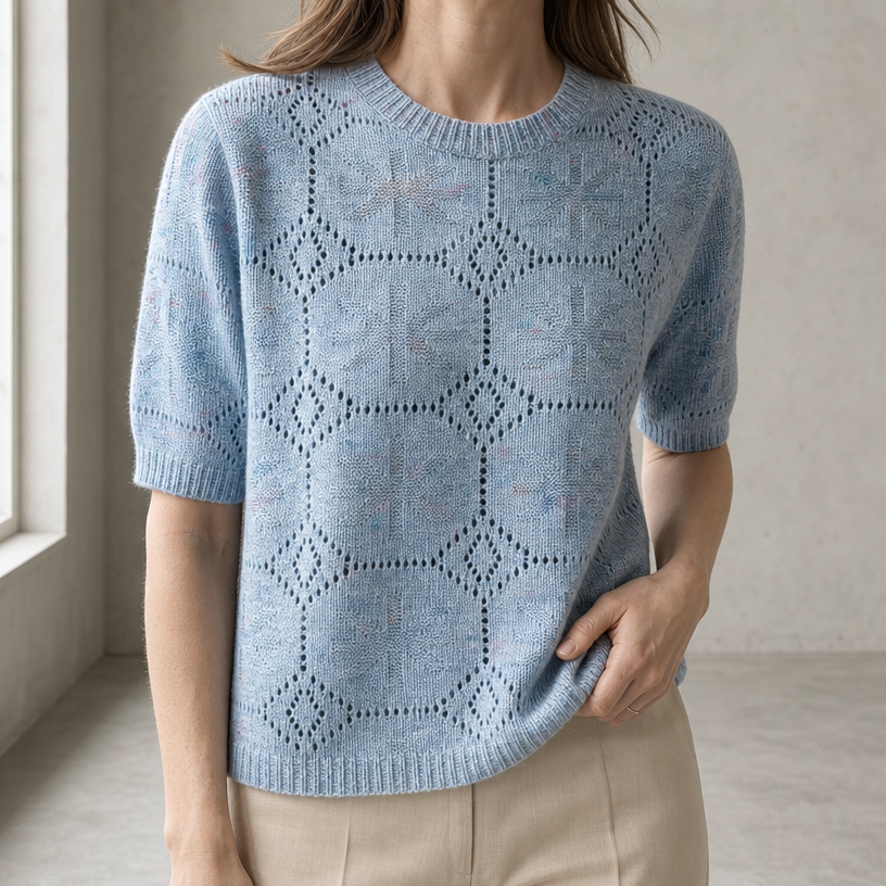 Stylish Short Sleeve Eyelet Pullover for Women with a Refined and Modern Appeal