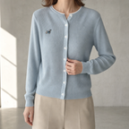 Comfortable Women's Embroidered Crewneck Cardigan with a Chic, Sophisticated Everyday Look