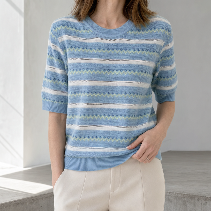 Stylish Striped Eyelet Pullover for Women with a Refined and Modern Appeal