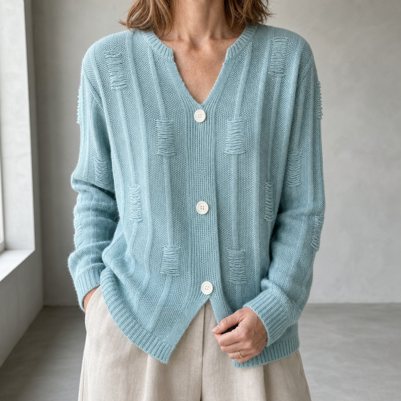 Comfortable Women's Ribbed Laddered Cardigan with a Chic, Sophisticated Everyday Look