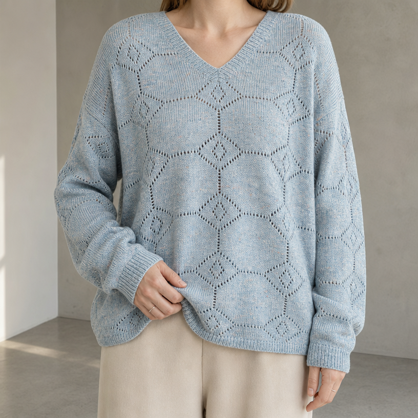 Elegant Women's V-Neck Lace Pullover for a Sophisticated, Polished Everyday Look