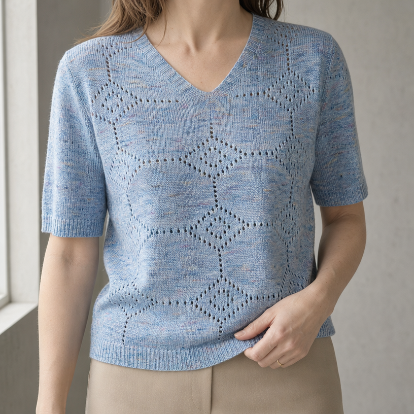 Comfortable Women's V-Neck Eyelet Pullover for Effortless Everyday Elegance