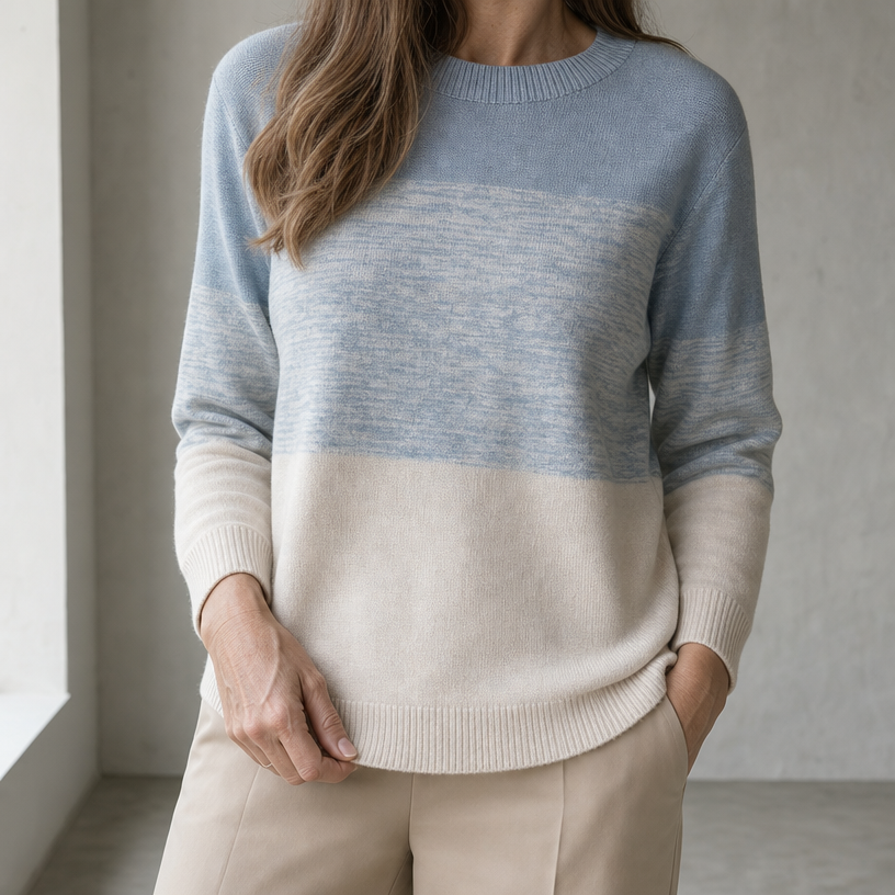 Elegant Women's Colorblock Crew Pullover for a Sophisticated, Polished Everyday Look