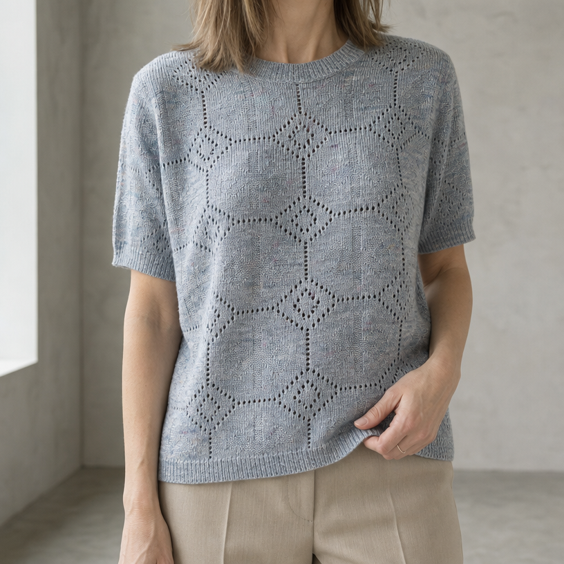 Stylish Short Sleeve Eyelet Pullover for Women with a Refined and Modern Appeal