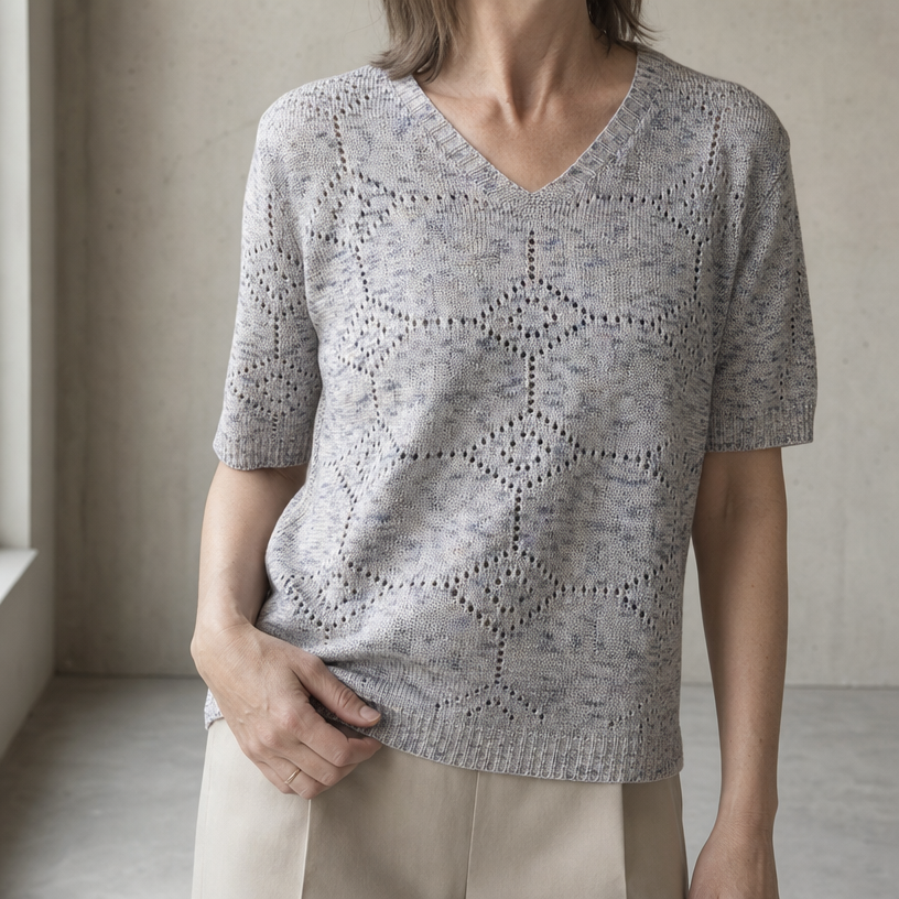 Comfortable Women's V-Neck Eyelet Pullover for Effortless Everyday Elegance