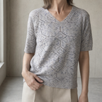 Comfortable Women's V-Neck Eyelet Pullover for Effortless Everyday Elegance