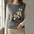 Stylish Horse Intarsia Vest for Women with a Refined and Modern Appeal
