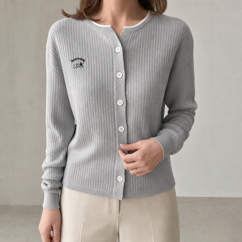 Comfortable Women's Embroidered Crewneck Cardigan with a Chic, Sophisticated Everyday Look