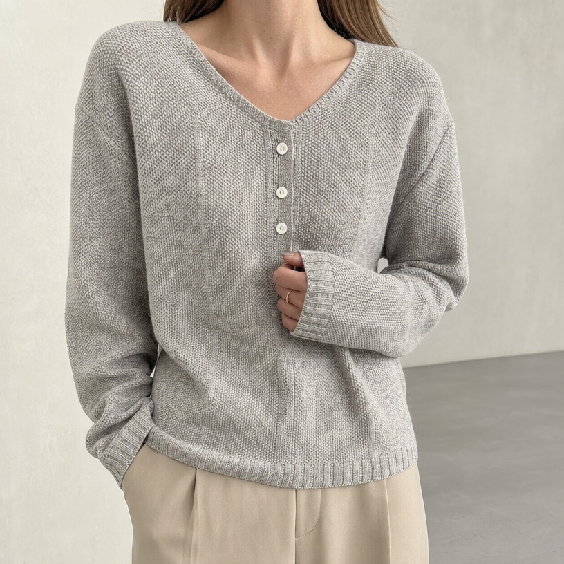 Stylish Women's V-Neck Button Pullover Designed for All-Day Comfort and Ease