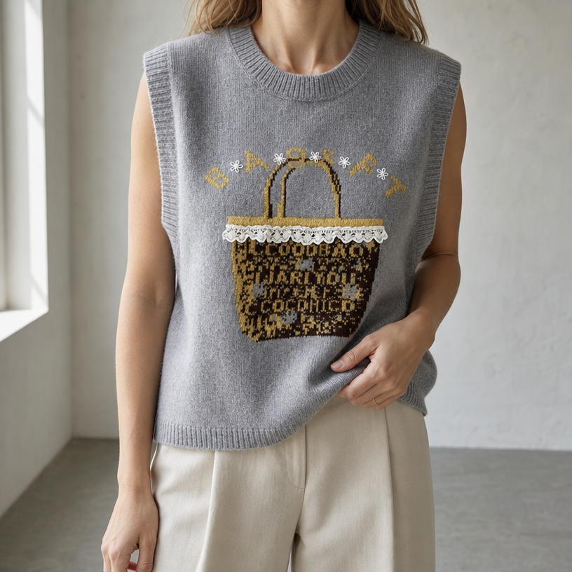 Elegant Women's Crewneck Intarsia Vest for Effortless Everyday Style and Comfort