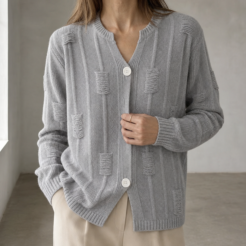 Comfortable Women's Ribbed Laddered Cardigan with a Chic, Sophisticated Everyday Look