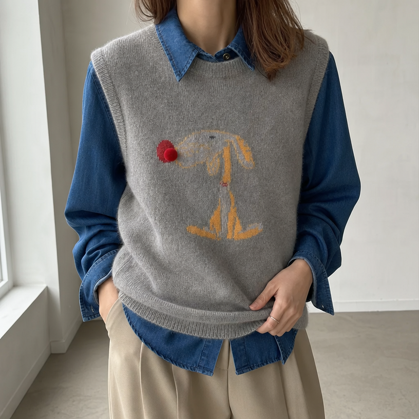 Elegant Women's Intarsia Knit Vest for a Sophisticated, Polished Everyday Look