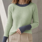 Elegant Women's Ribbed Thumbhole Pullover for a Sophisticated, Polished Everyday Look