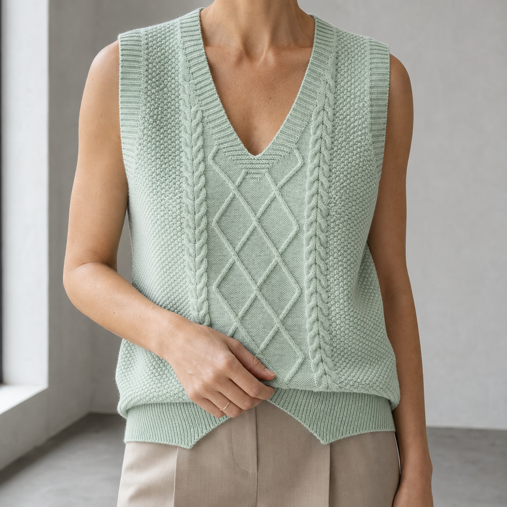 Comfortable Women's V-Neck Cable Vest for Effortless Everyday Elegance