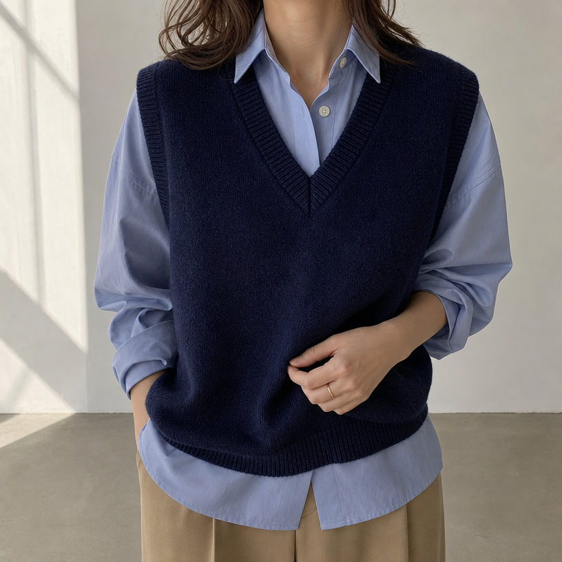 Comfortable Women's V-Neck Knit Vest with a Chic, Sophisticated Everyday Look
