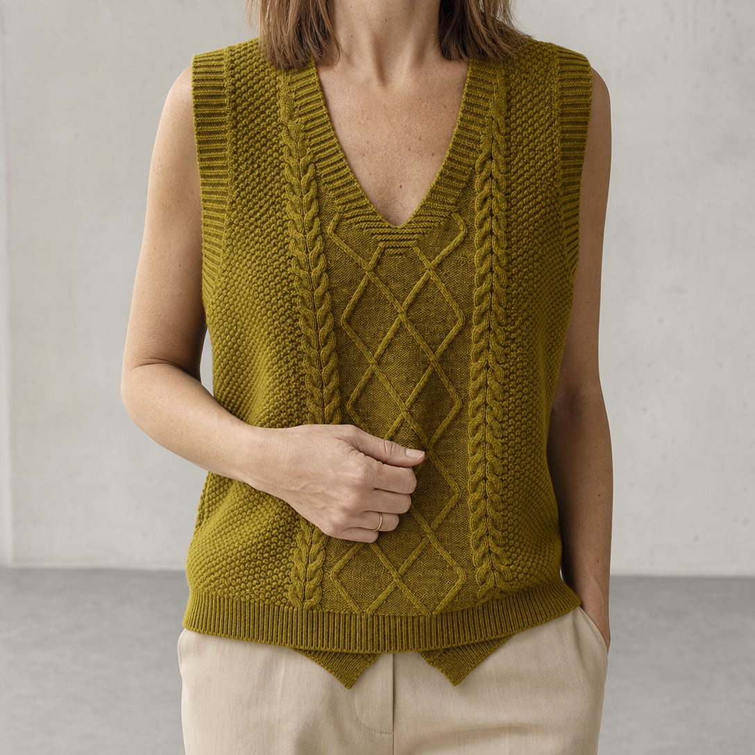 Comfortable Women's V-Neck Cable Vest for Effortless Everyday Elegance