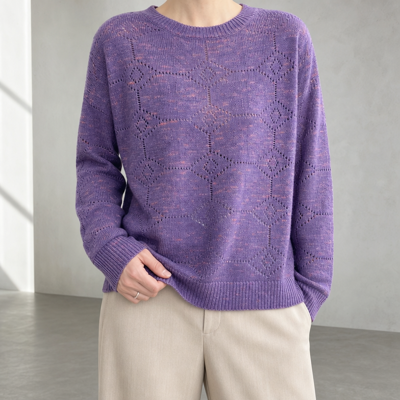 Elegant Women's Eyelet Lace Pullover for Effortless Everyday Style and Comfort