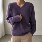 Stylish Women's Ribbed V-Neck Pullover for Everyday Wear and Special Occasions