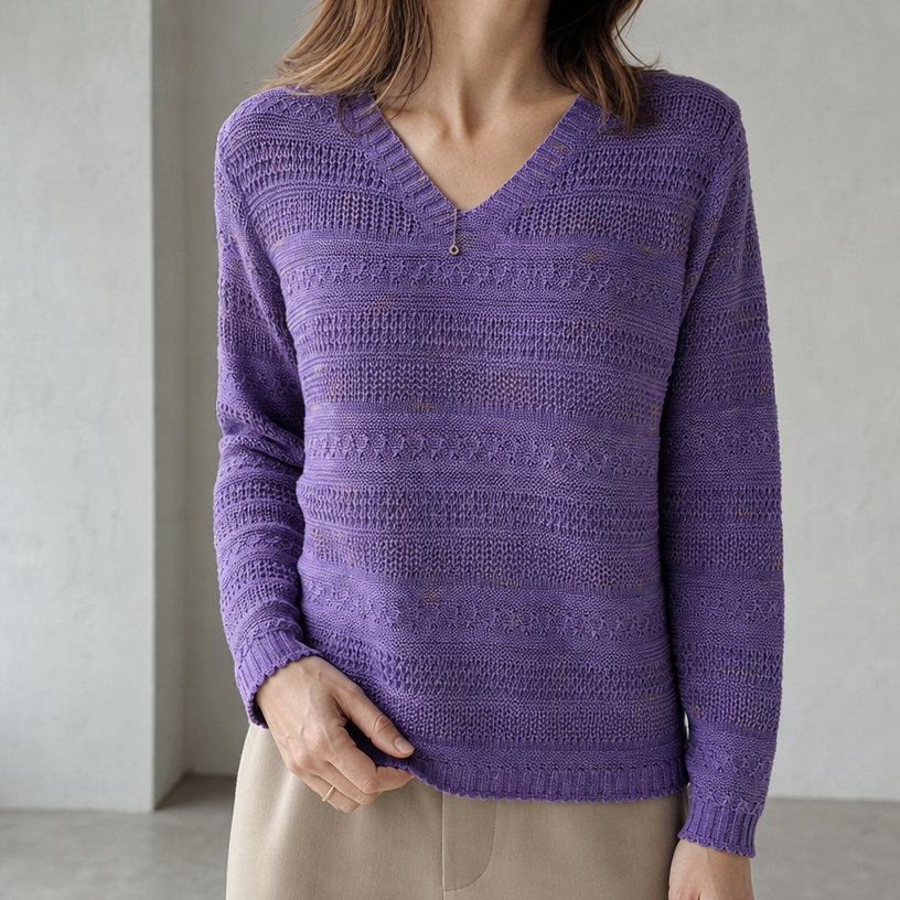 Elegant Eyelet V-Neck Pullover for Women Designed for Modern Everyday Style